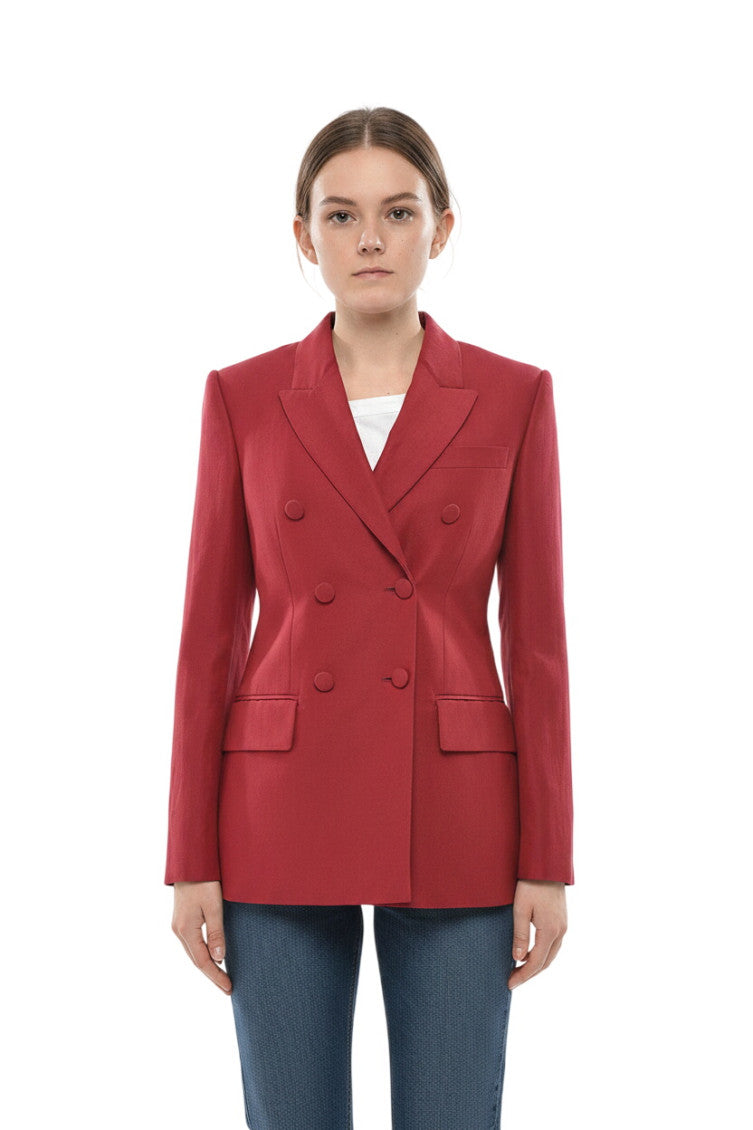 Red Notched Lapel Blazer 1