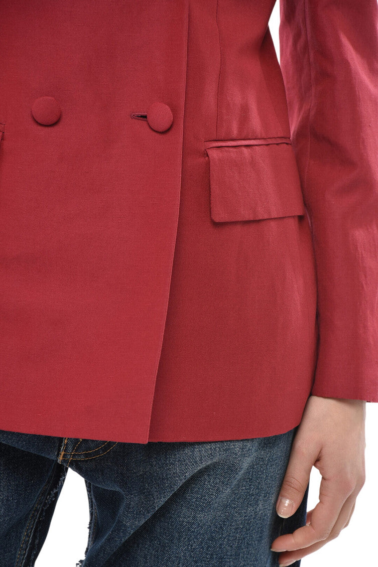 Red Notched Lapel Blazer 3