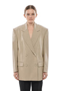 Beige Solid Peaked Lapel Blazer 1