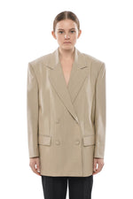 Beige Solid Peaked Lapel Blazer 1