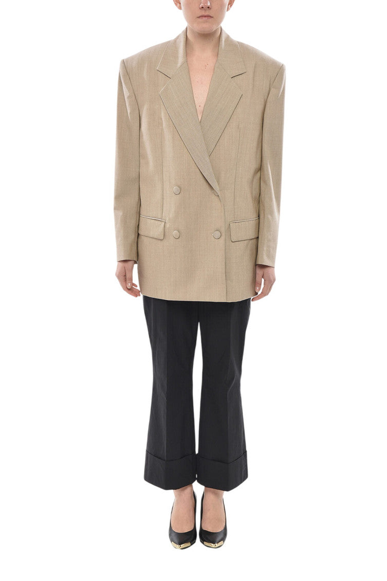 Beige Solid Peaked Lapel Blazer 4