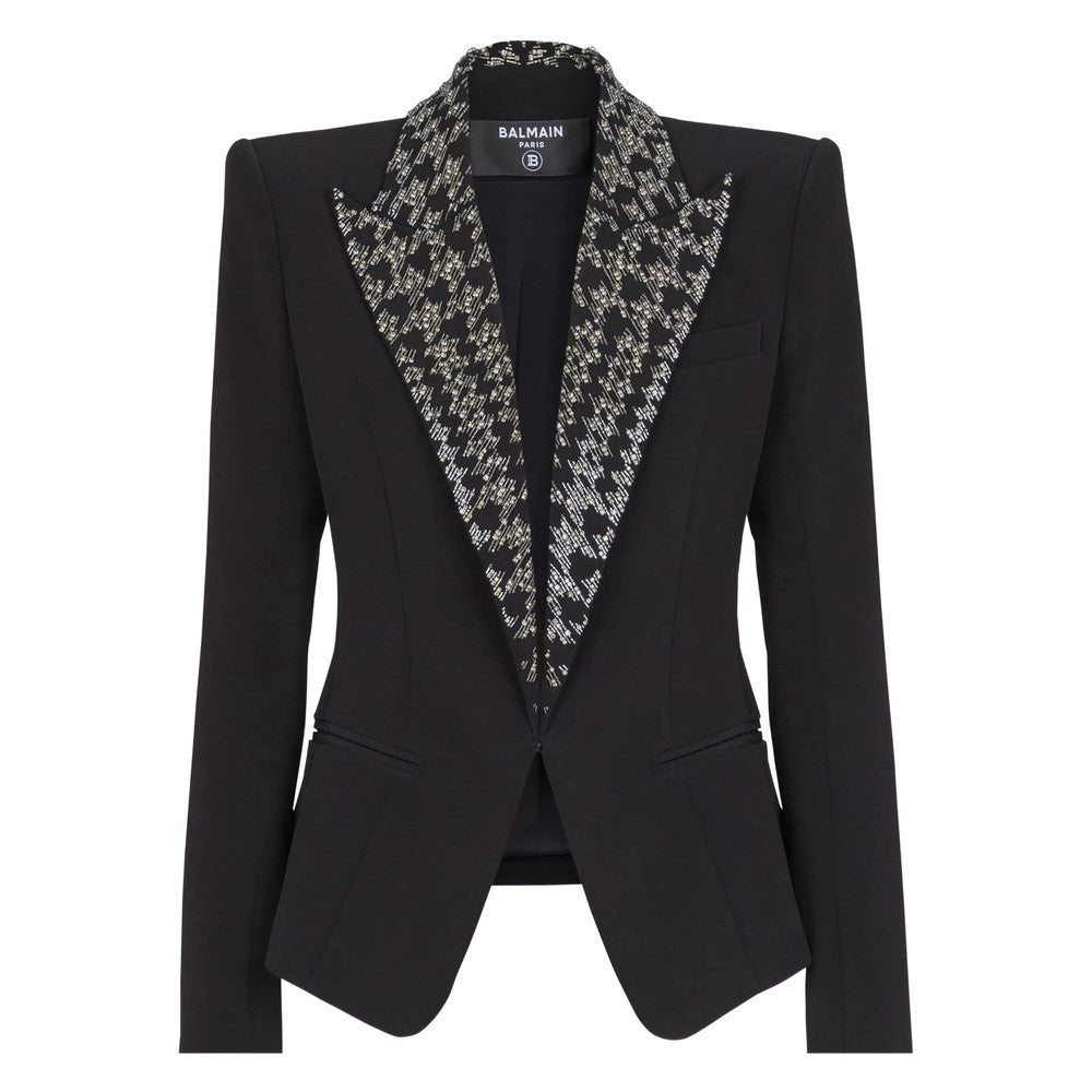 Black Embroidered Peaked Lapel Blazer 1