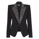 Black Embroidered Peaked Lapel Blazer 1