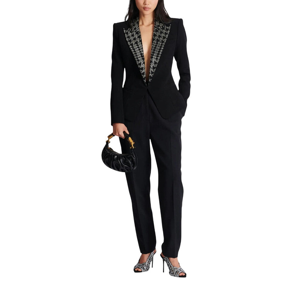 Black Embroidered Peaked Lapel Blazer 2