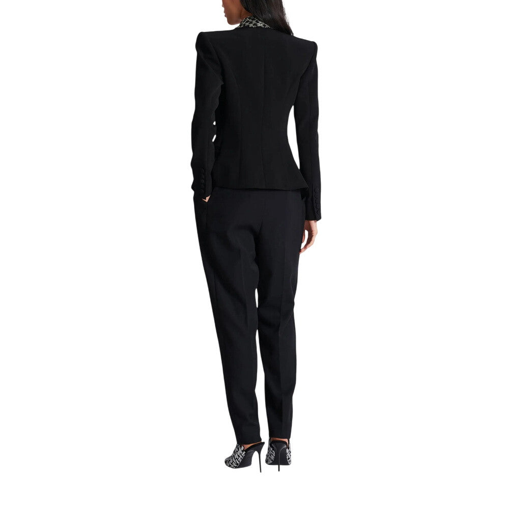 Black Embroidered Peaked Lapel Blazer 3