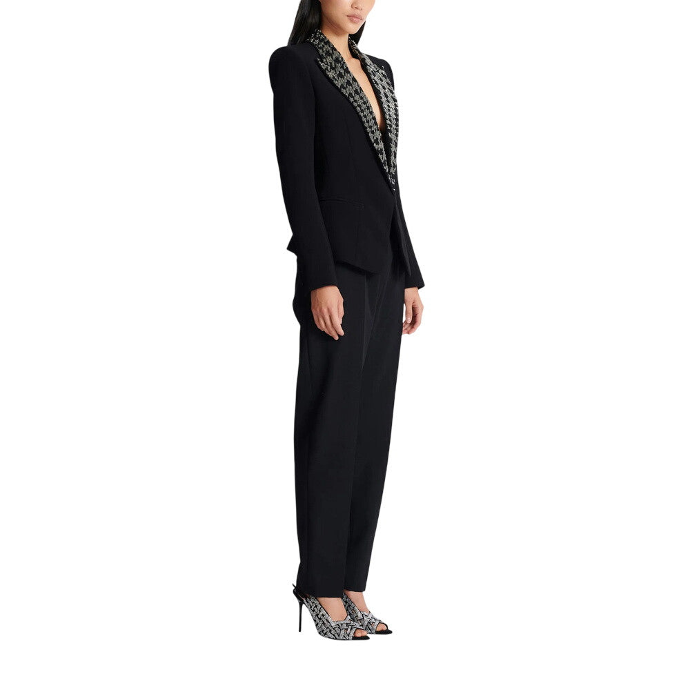 Black Embroidered Peaked Lapel Blazer 4