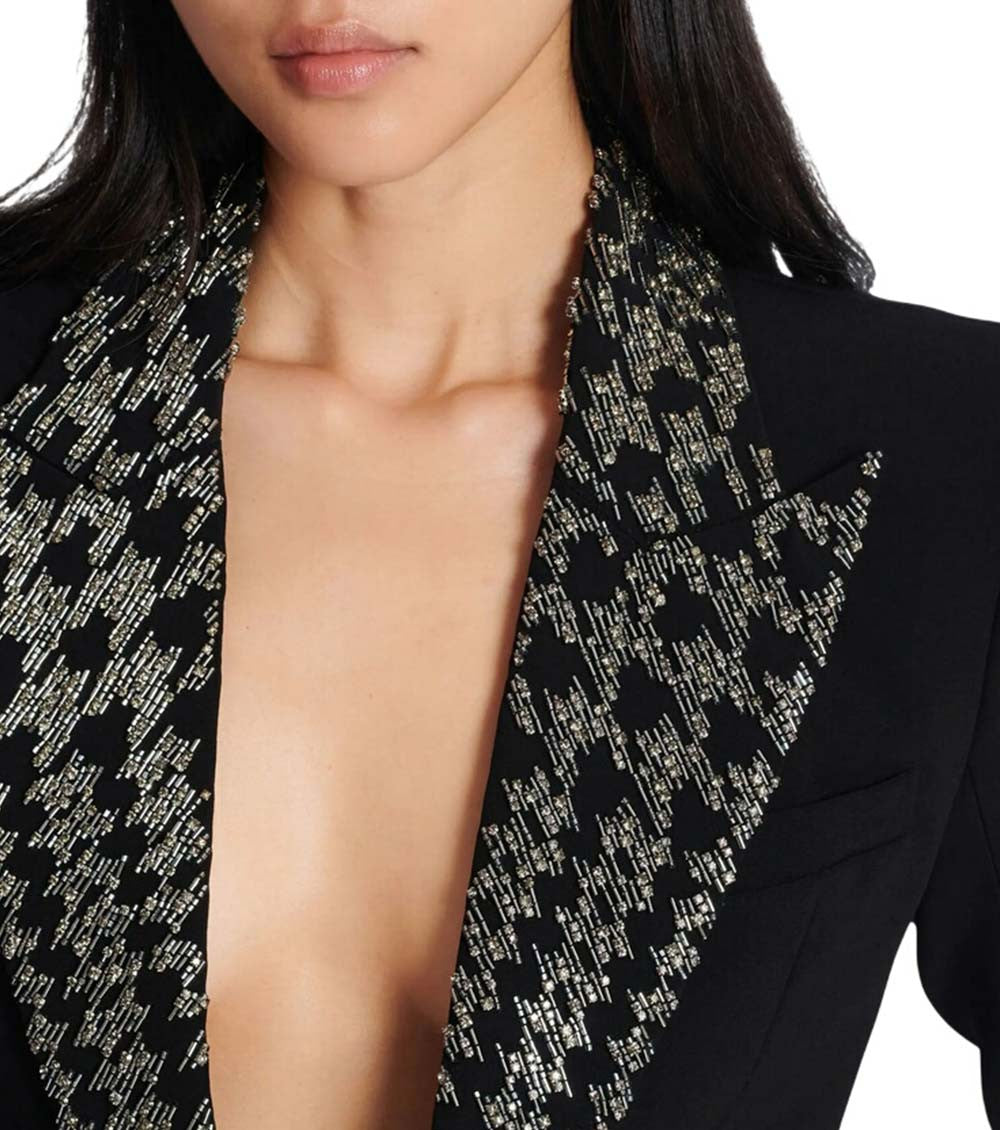 Black Embroidered Peaked Lapel Blazer 5