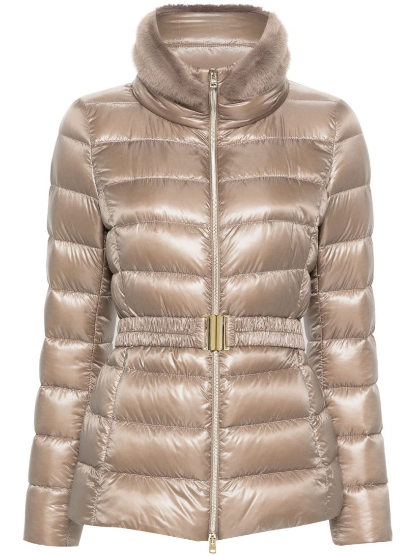 Beige Quilted Mock Collar Jacket 1