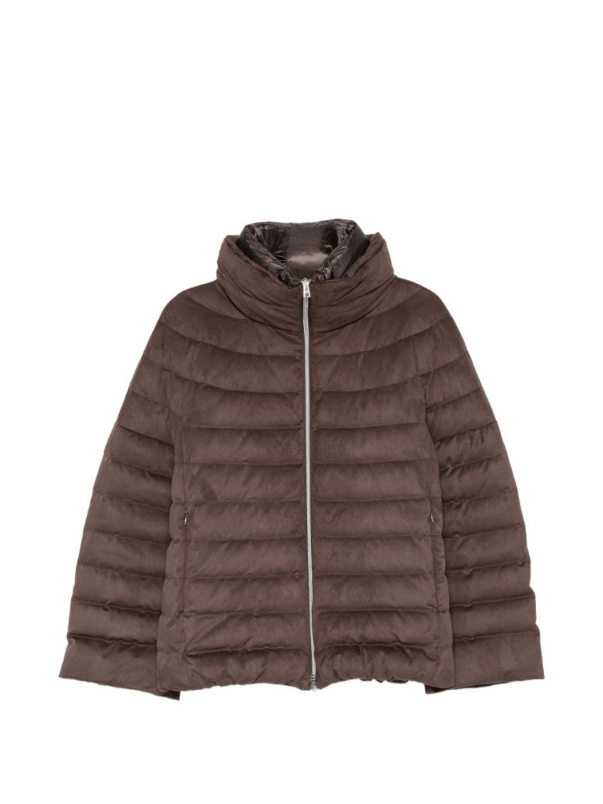 Brown Quilted Mock Collar Jacket 1