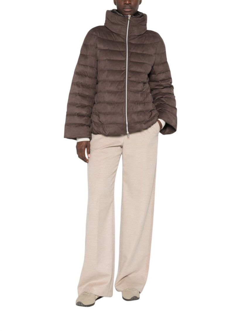Brown Quilted Mock Collar Jacket 2