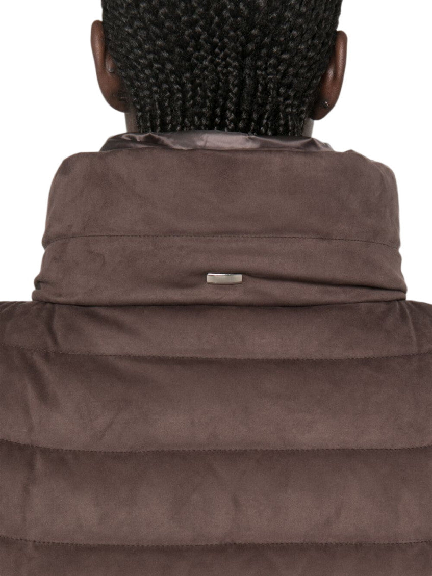 Brown Quilted Mock Collar Jacket 4