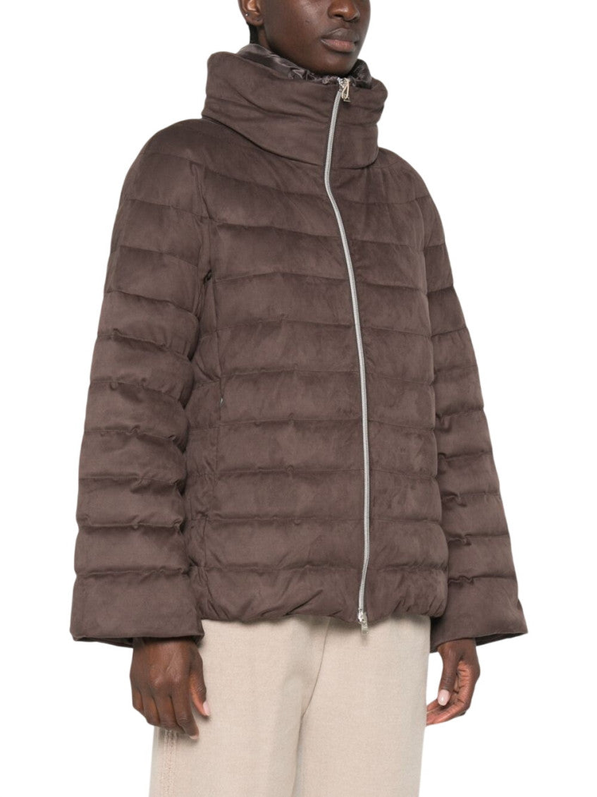 Brown Quilted Mock Collar Jacket 5