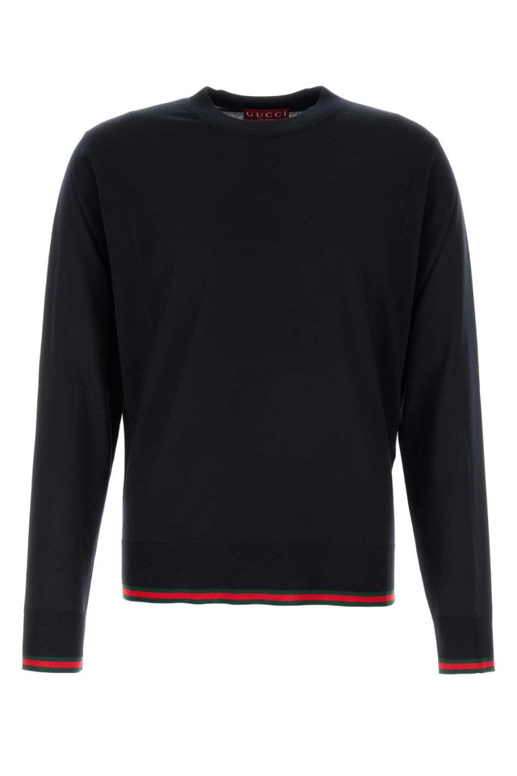 Dark Blue Wool Knit Sweater With Web 1