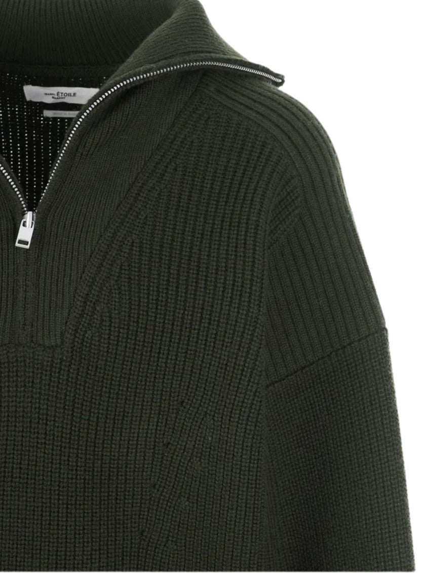 Khaki Wool Zip-up Sweater 4
