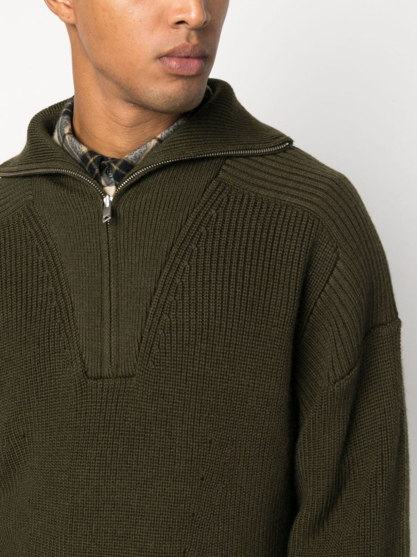 Khaki Wool Zip-up Sweater 5