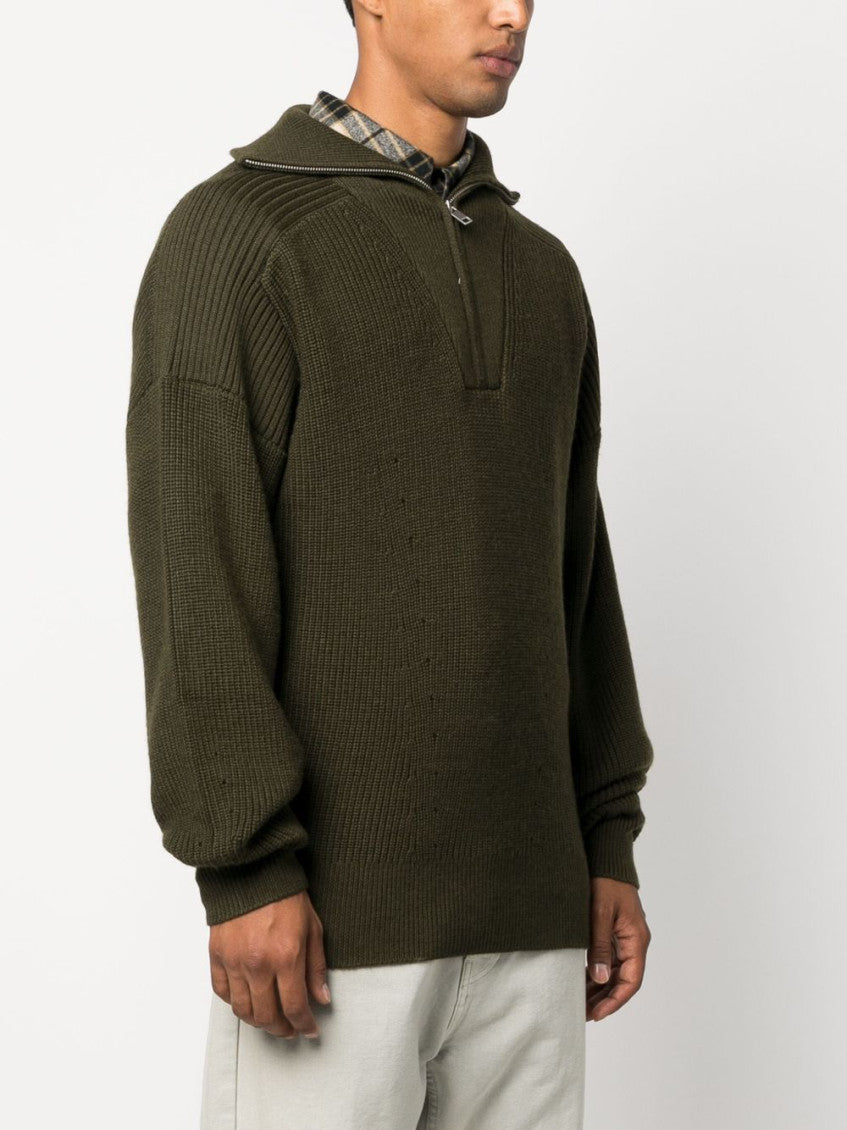 Khaki Wool Zip-up Sweater 6
