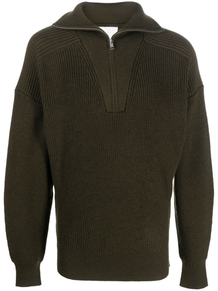 Khaki Wool Zip-up Sweater 7