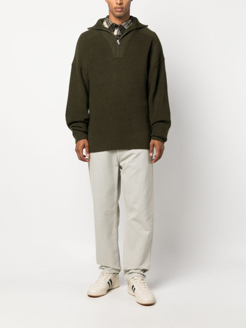Khaki Wool Zip-up Sweater 8