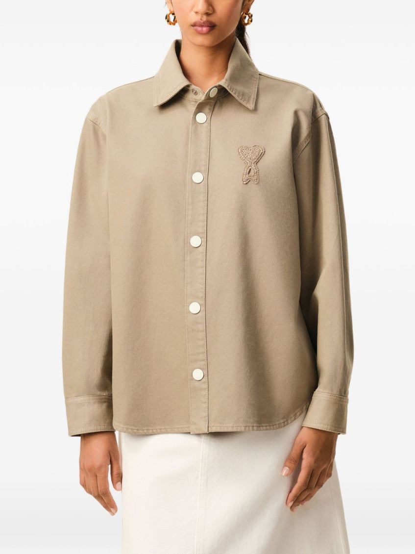 Taupe Logo Patch Shirt 3