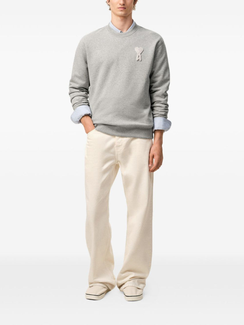 Grey Crew Neck Logo-Patch Sweatshirt 3