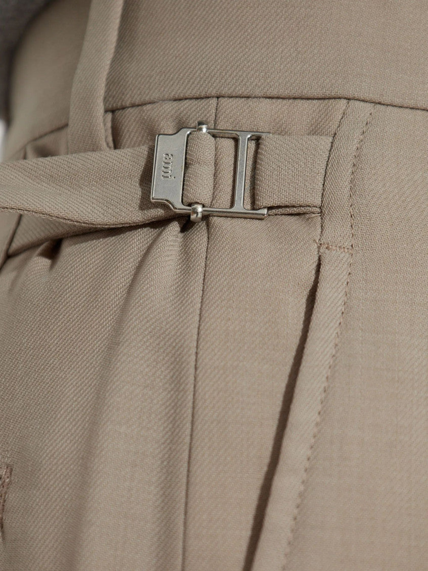 Beige Wide Leg Pleated Pants 3