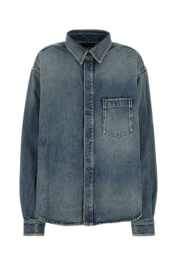 Blue Logo-embroidered Denim Shirt 1