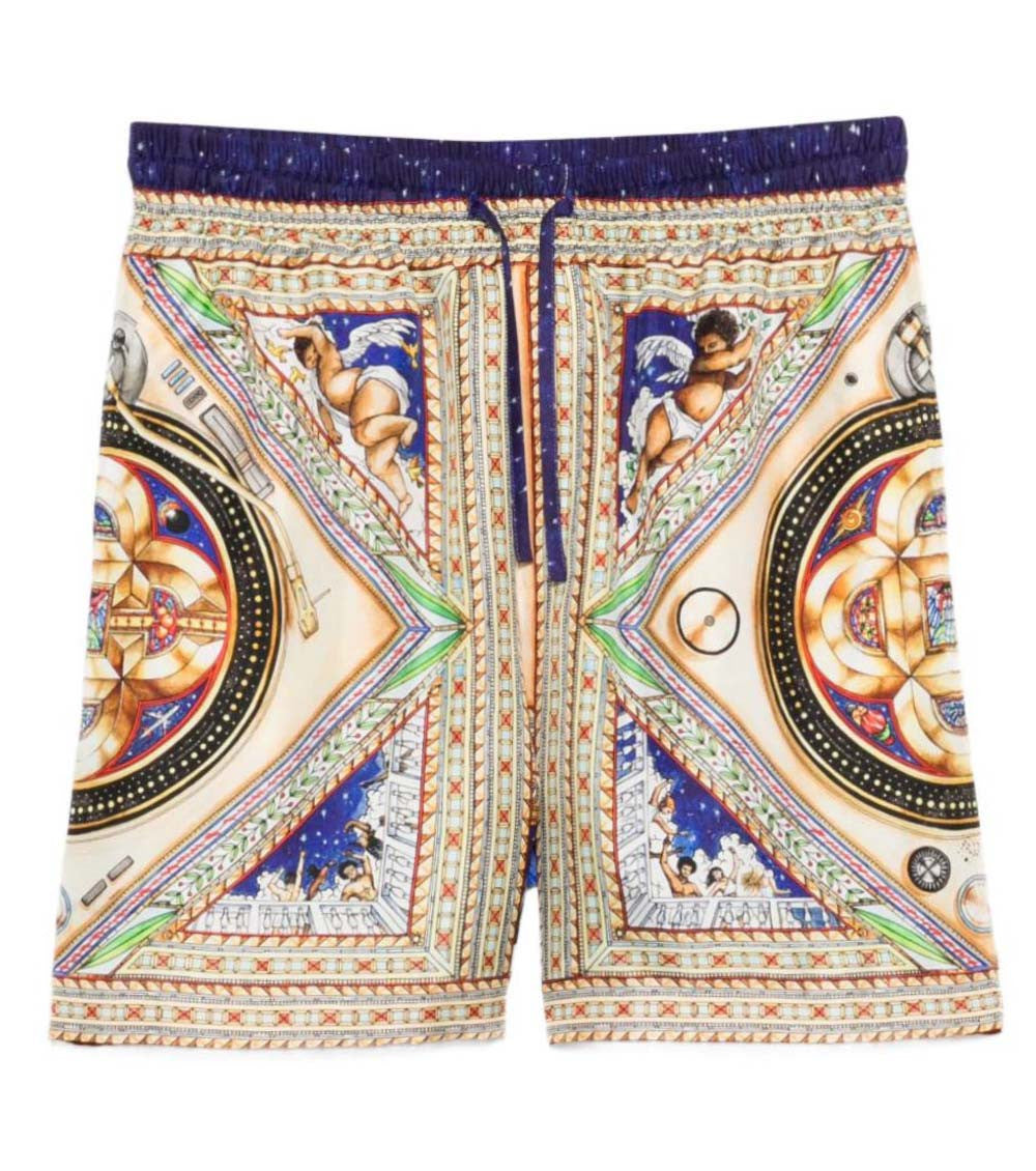 Multicolor Graphic Print Silk Shorts 1