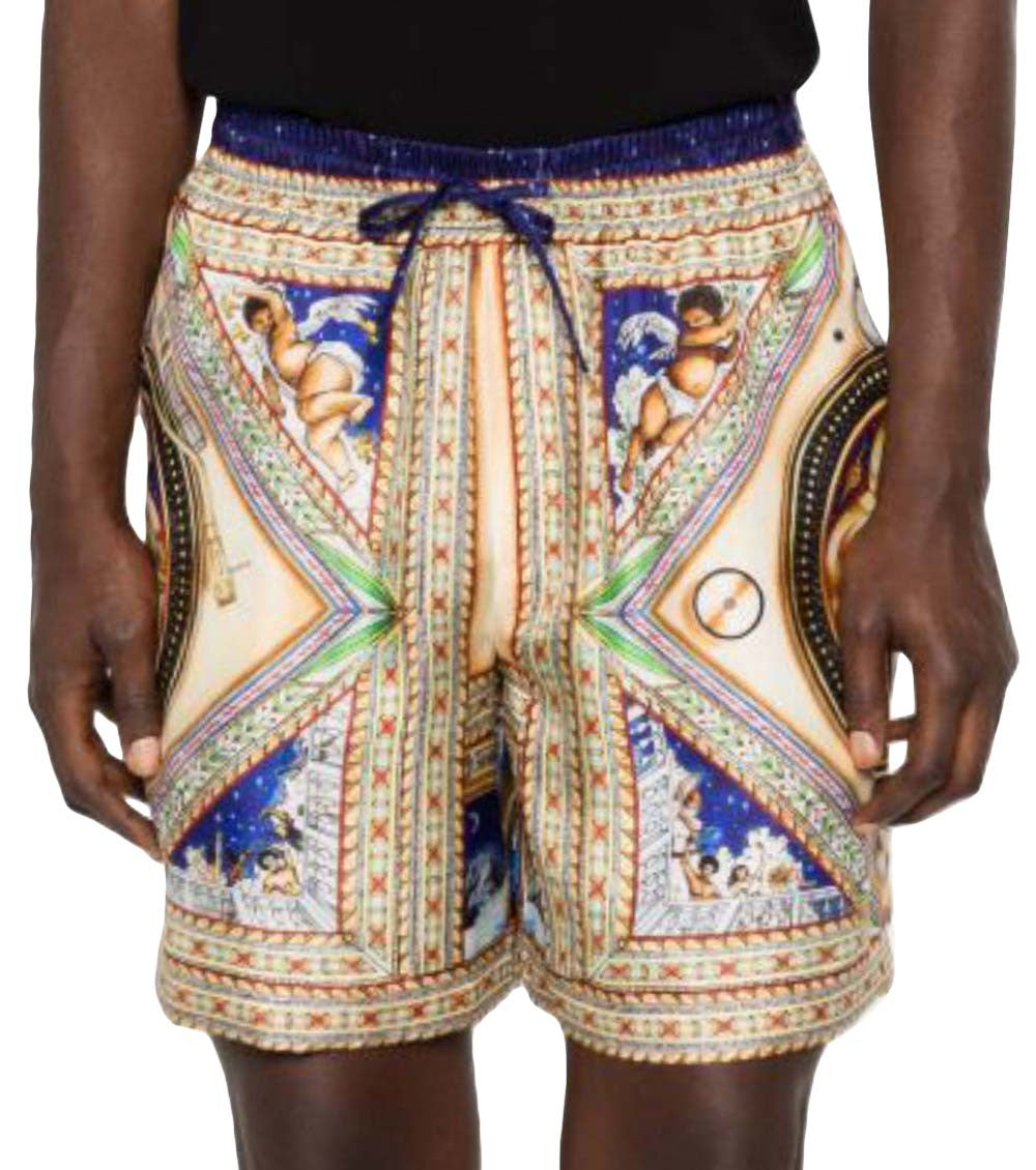 Multicolor Graphic Print Silk Shorts 2