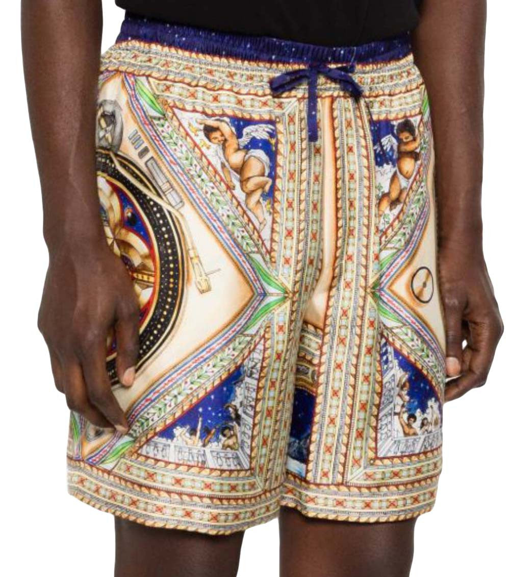 Multicolor Graphic Print Silk Shorts 3