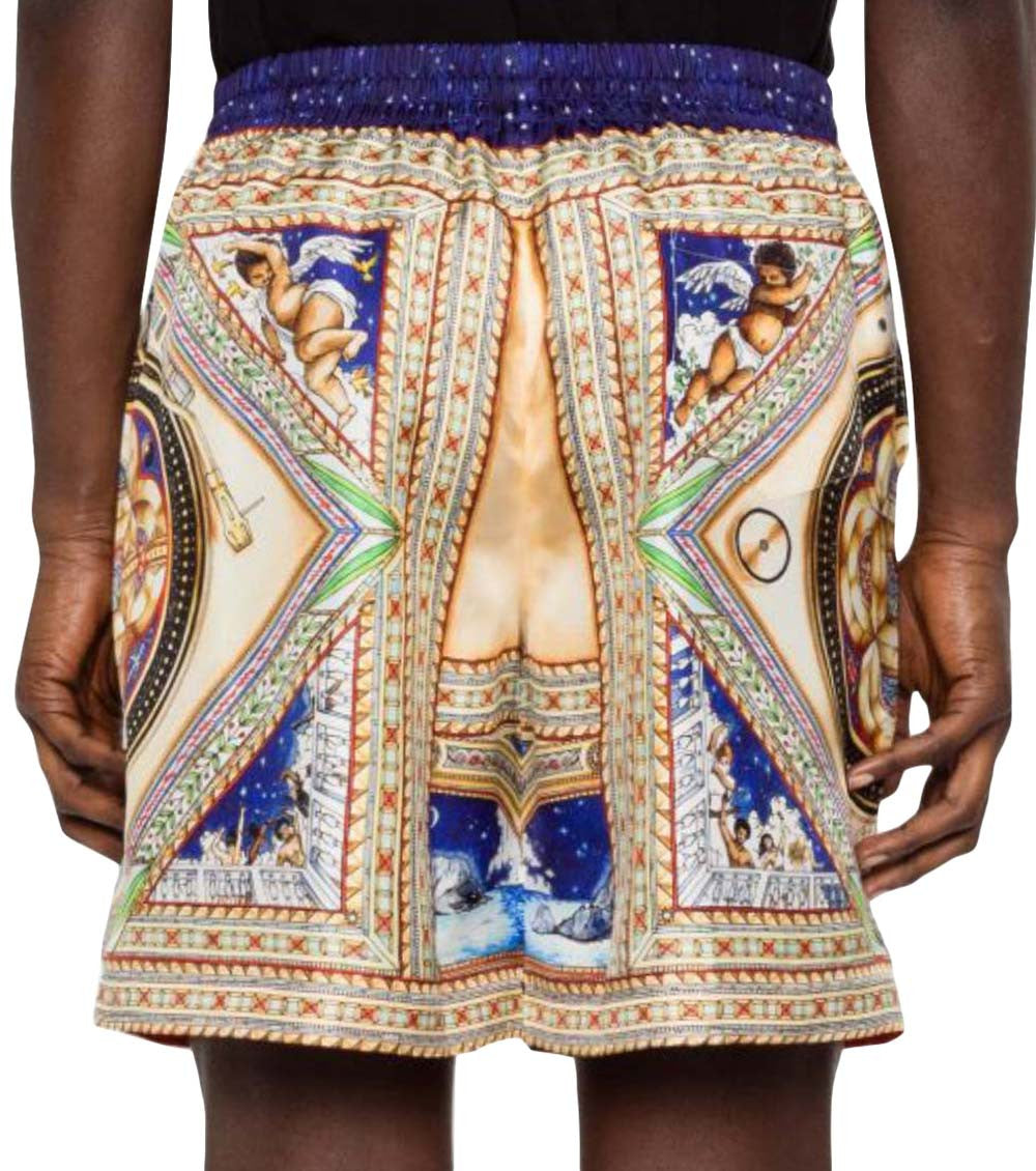 Multicolor Graphic Print Silk Shorts 5