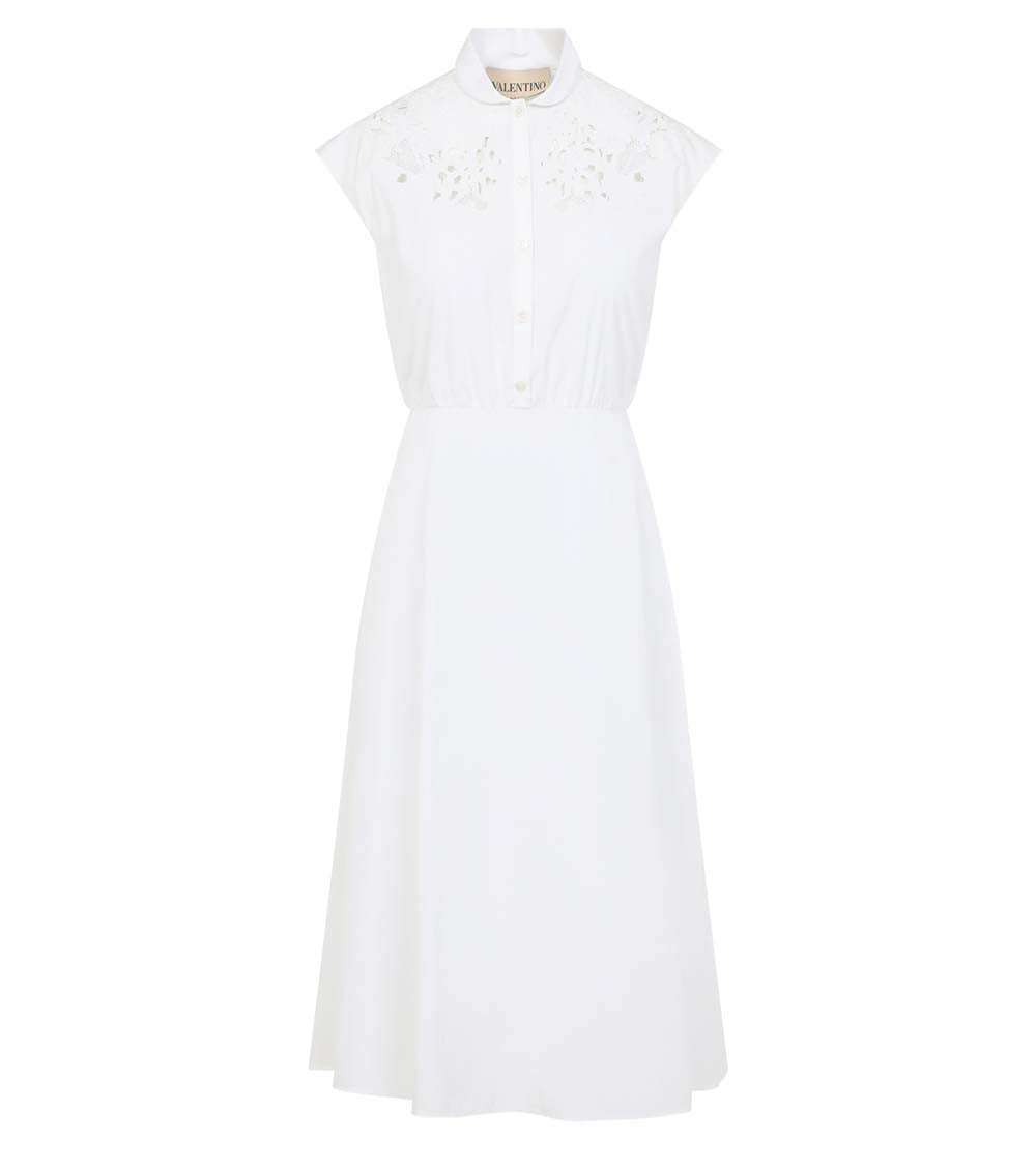 White Cotton Embroidery Midi Dress 1