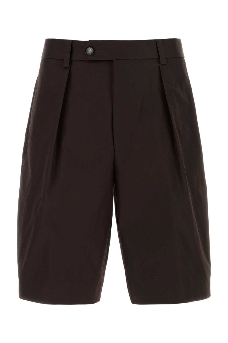 Brown Pleated Tailored Shorts 1