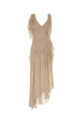 Beige V-Neck Ruffle Maxi Dress 1