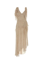 Beige V-Neck Ruffle Maxi Dress 1