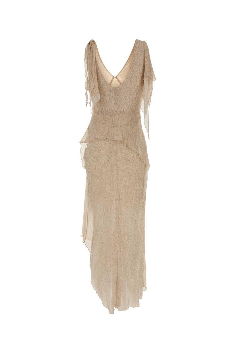 Beige V-Neck Ruffle Maxi Dress 2