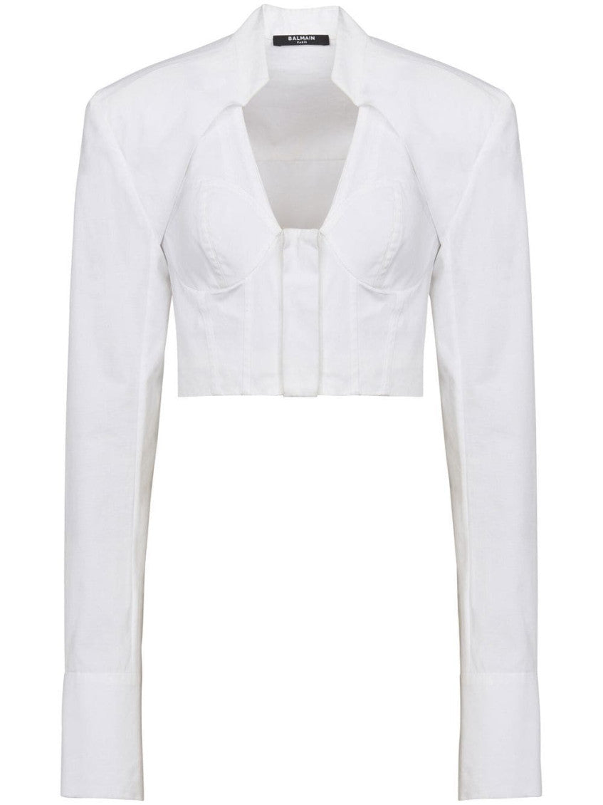 White Cotton poplin cropped shirt 1