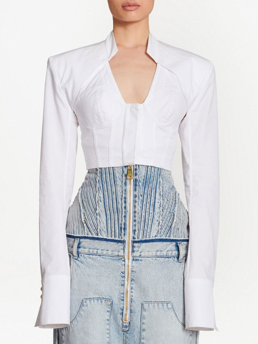 White Cotton poplin cropped shirt 4