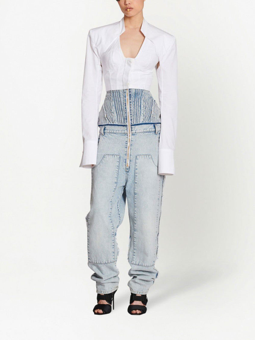 White Cotton poplin cropped shirt 6
