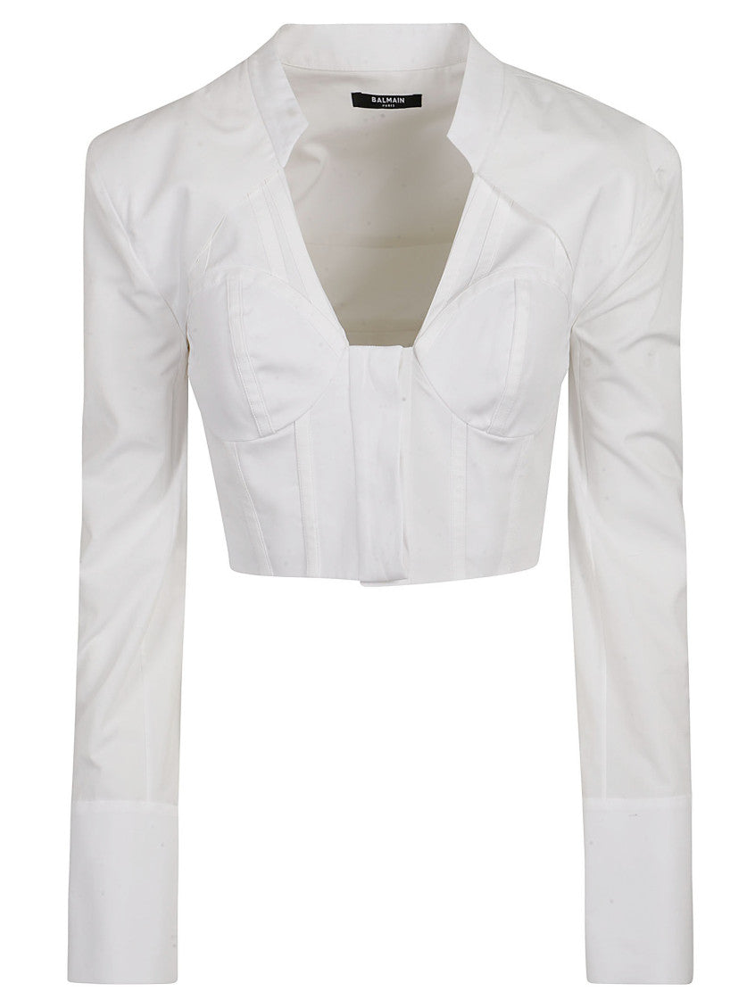 White Cotton poplin cropped shirt 9