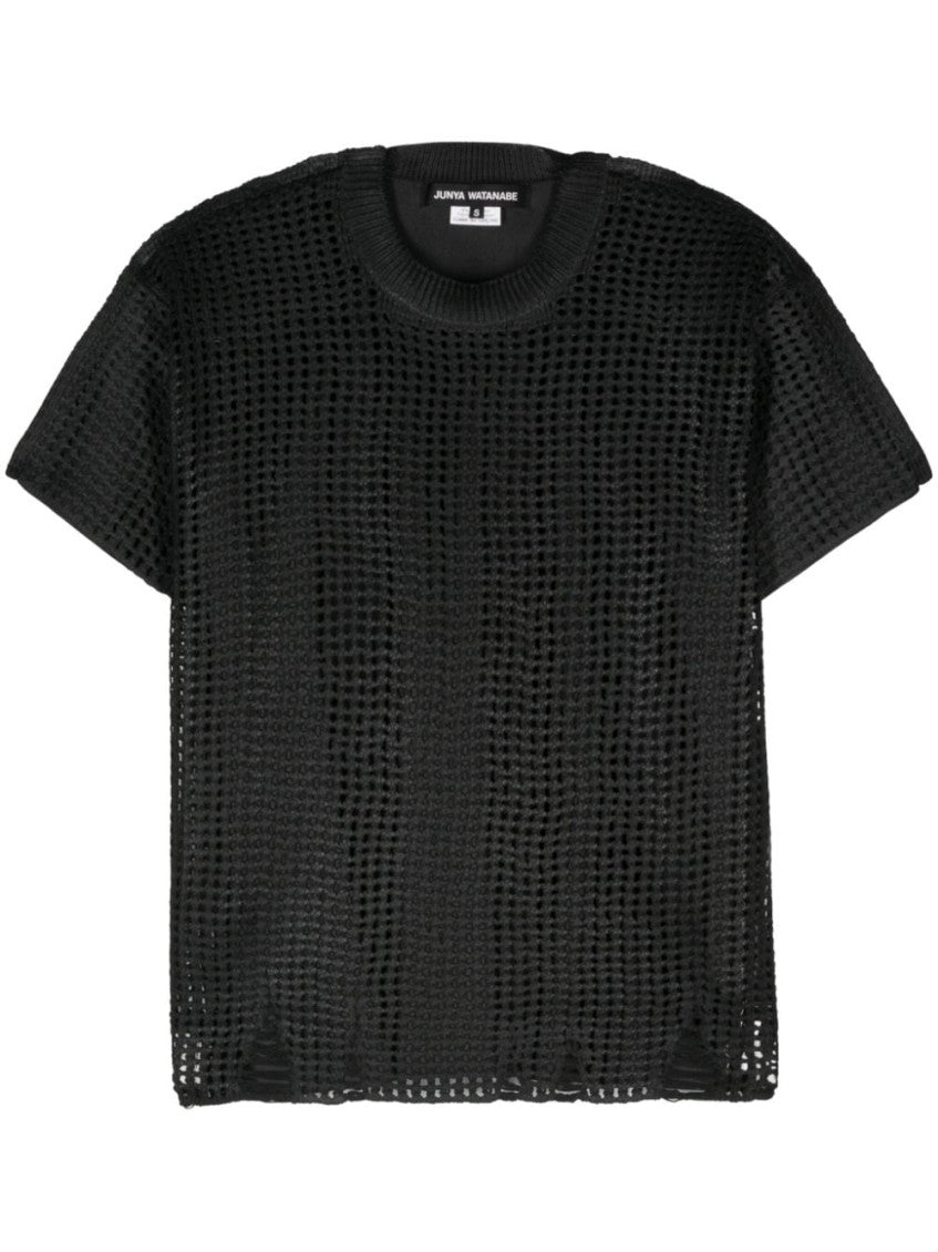 Black Paneled Open-knit Top 1