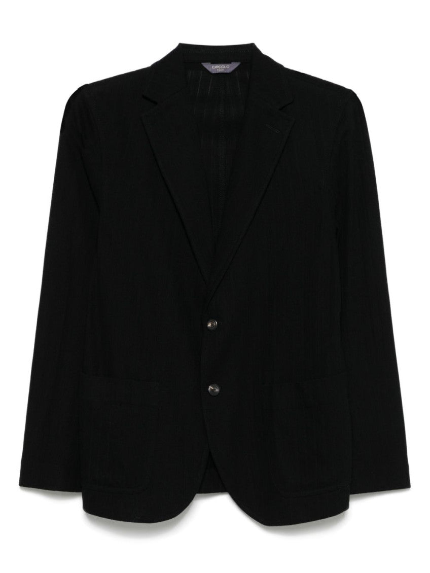 Black Cotton Single-breasted Blazer 1