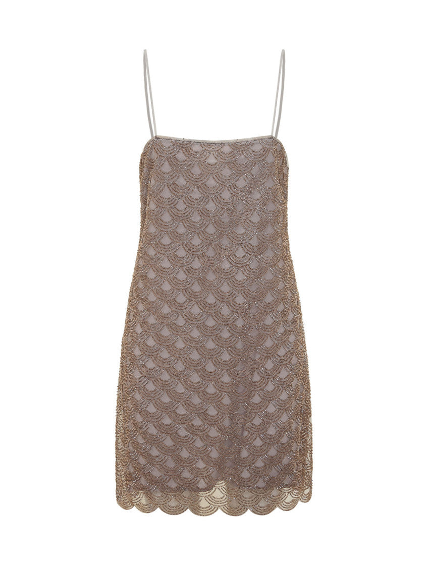 Golden Embellished Square Neck Mini Dress 1
