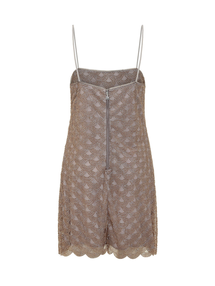 Golden Embellished Square Neck Mini Dress 2