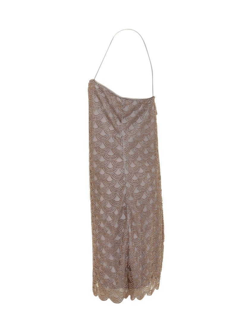 Golden Embellished Square Neck Mini Dress 3