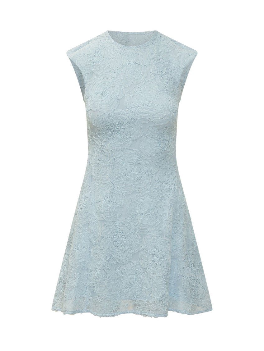 Blue Embroidered Round Neck Mini Dress 1