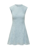 Blue Embroidered Round Neck Mini Dress 1