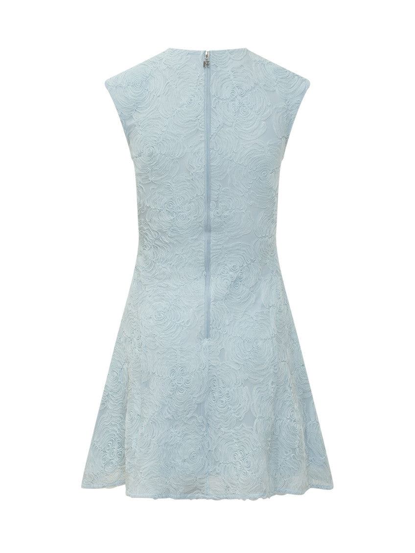 Blue Embroidered Round Neck Mini Dress 2