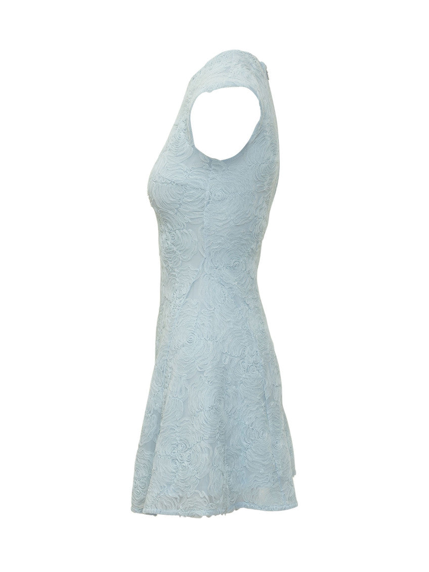 Blue Embroidered Round Neck Mini Dress 3