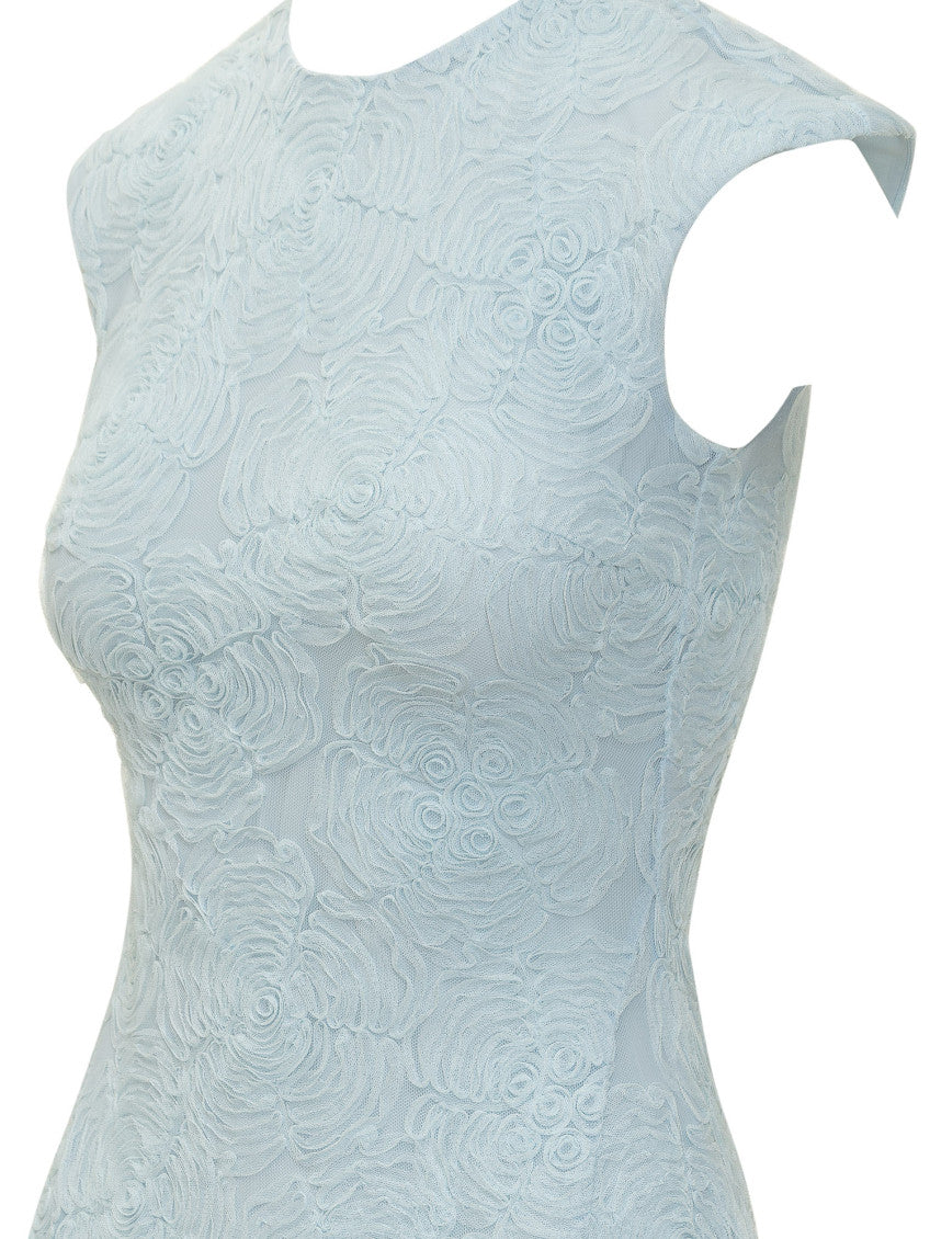 Blue Embroidered Round Neck Mini Dress 4