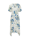 White Floral V Neck Midi Dress 1